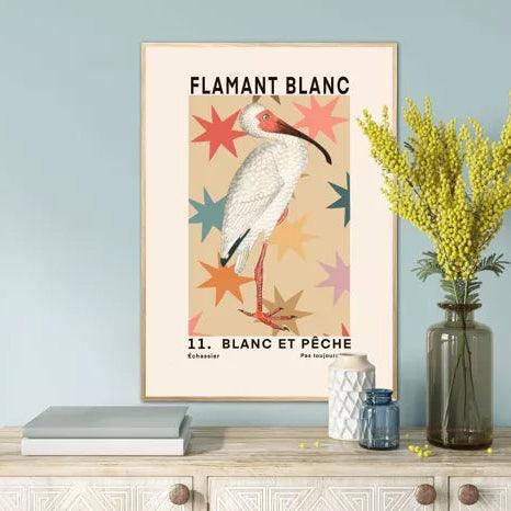 White Flamingo Print French Art.