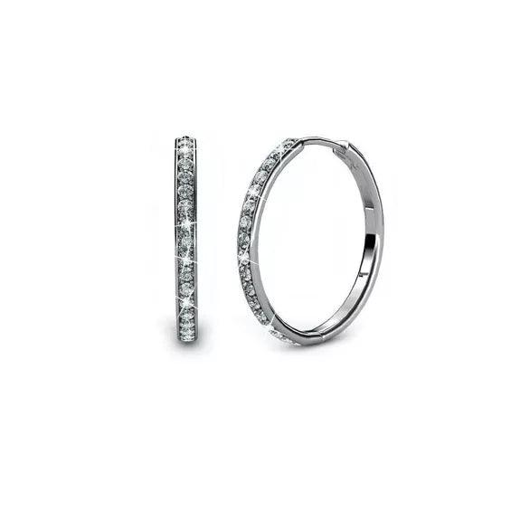 Chic Circle Hoop - Silver and Crystal Earrings.