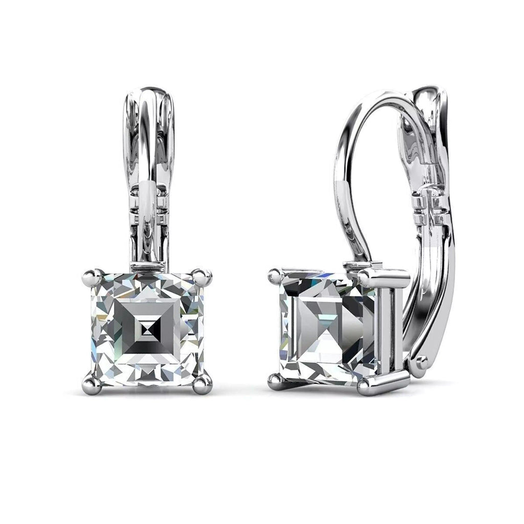 Square Earrings - Silver and Crystal.