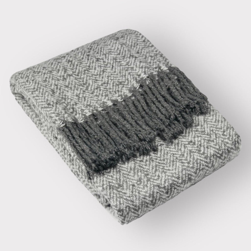 Grey Wool Herringbone Throw - Persora