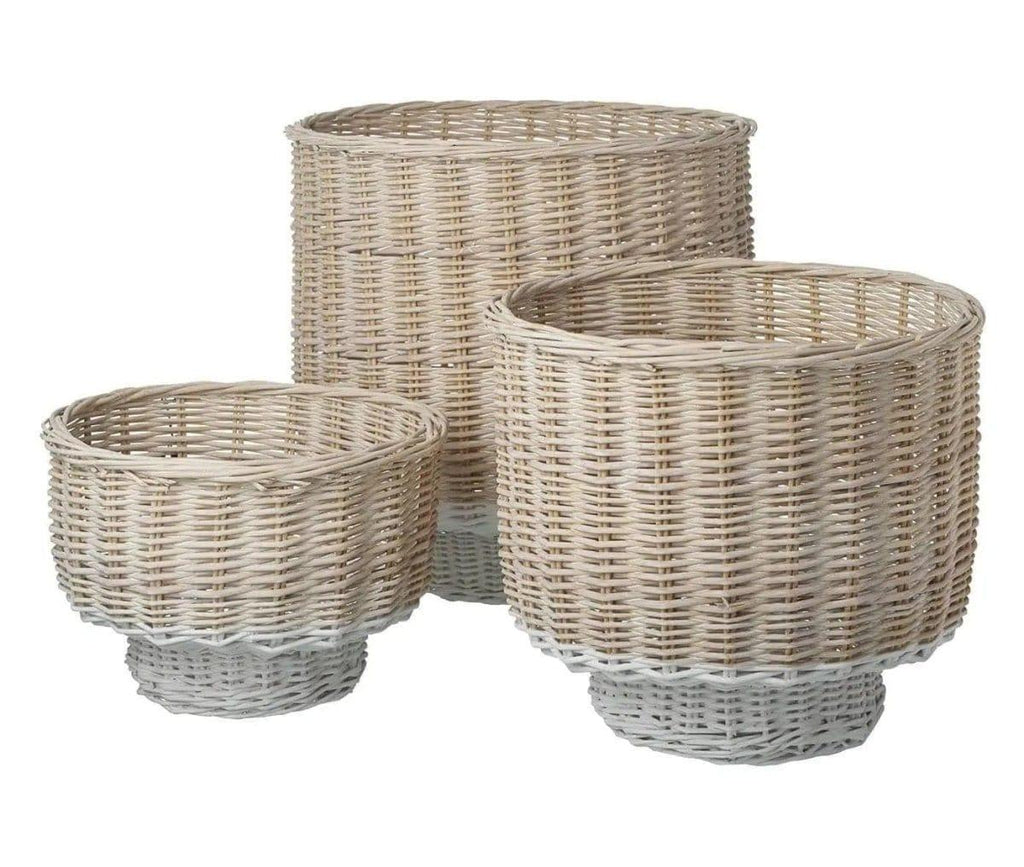 Medium Natural Wicker and Dipped White Basket - Persora