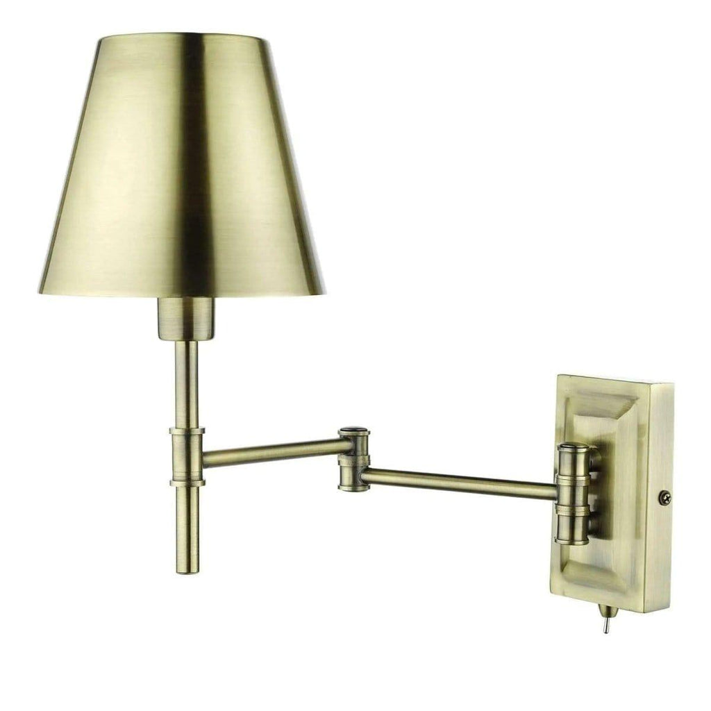 Kensington 1 Light Swing Arm Wall Light Antique Brass - Persora